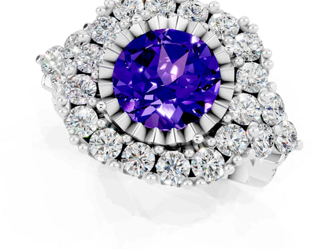 White gold Round Cut Tanzanite Halo Ring with Pavé Band and Four-Prong Setting_13