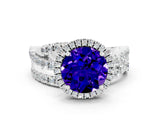 White gold Round Cut Tanzanite Halo Ring with Round Split Shank and Prong Setting_60