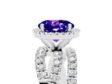 White gold Round Cut Tanzanite Halo Ring with Round Split Shank and Prong Setting_65