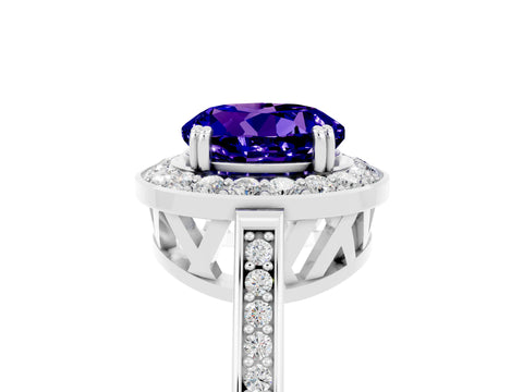 White gold Round Cut Tanzanite Halo Ring with Split Shank and Four-Prong Setting_5