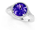 White gold Round Cut Tanzanite Halo Ring with Tapered Band and Four-Prong Setting_16