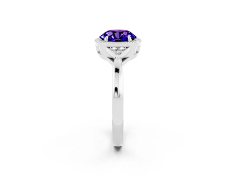White gold Round Cut Tanzanite Halo Ring with Tapered Band and Four-Prong Setting_50