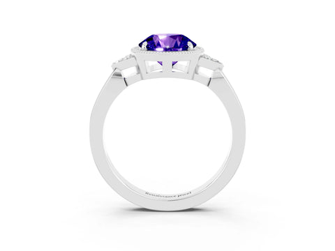 White gold Round Cut Tanzanite Halo Ring with Tapered Band and Four-Prong Setting_99