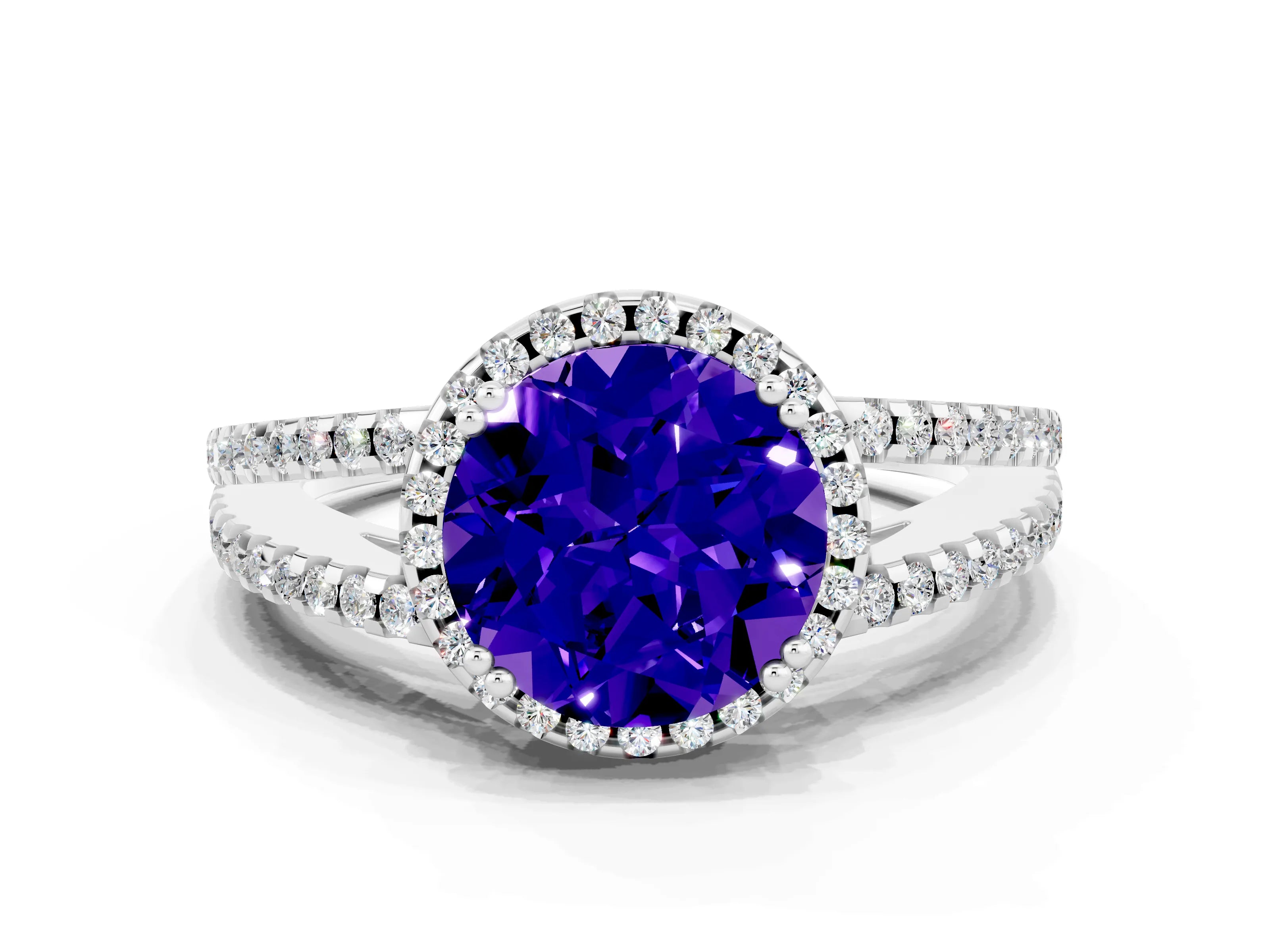 White gold Round Cut Tanzanite Halo Split Shank Engagement Ring_12