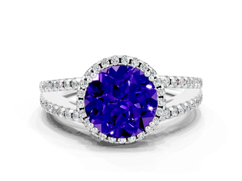 White gold Round Cut Tanzanite Halo Split Shank Engagement Ring_12