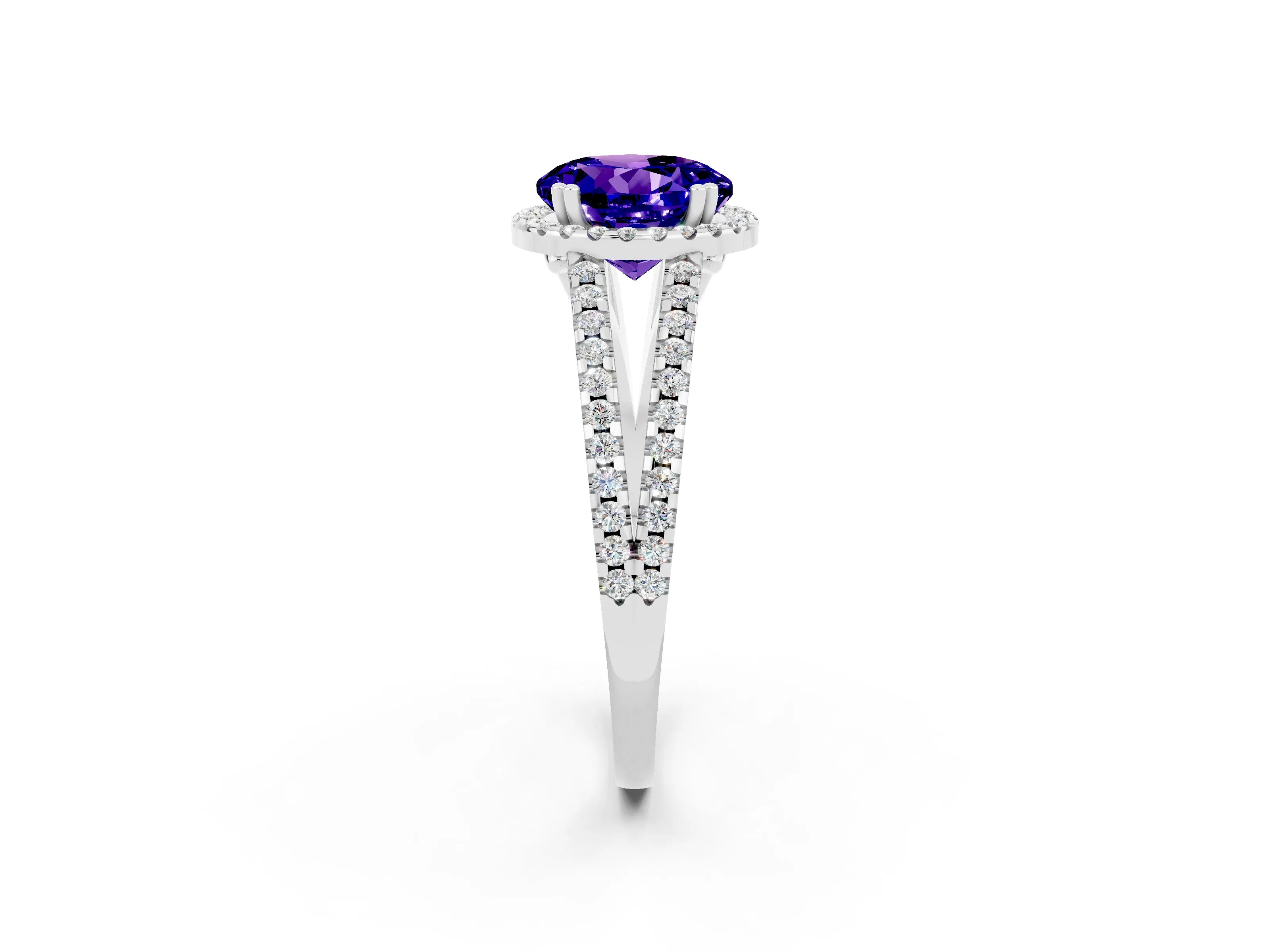White gold Round Cut Tanzanite Halo Split Shank Engagement Ring_14