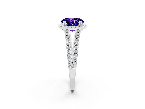 Silver Round Cut Tanzanite Halo Split Shank Engagement Ring