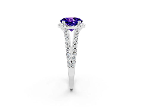White gold Round Cut Tanzanite Halo Split Shank Engagement Ring_14