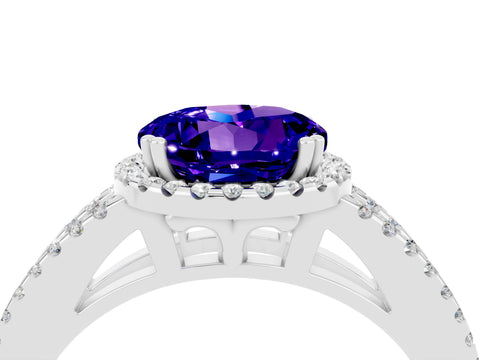 White gold Round Cut Tanzanite Halo Split Shank Engagement Ring_16