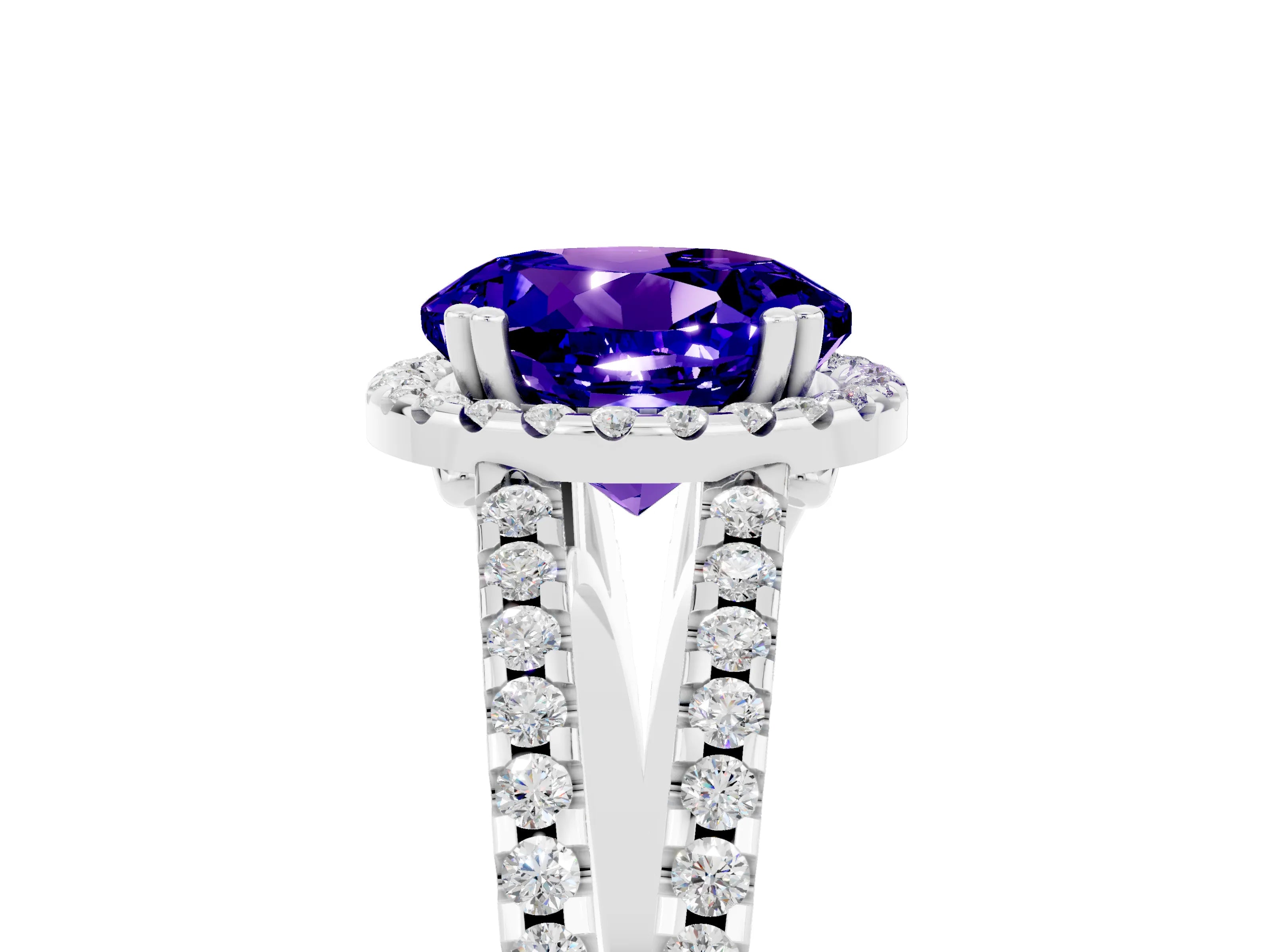 White gold Round Cut Tanzanite Halo Split Shank Engagement Ring_17