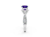 White gold Round Cut Tanzanite Halo Twist Band Solitaire Prong Setting Ring_2
