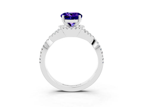 White gold Round Cut Tanzanite Halo Twist Band Solitaire Prong Setting Ring_3