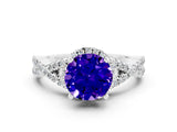 White gold Round Cut Tanzanite Halo Twist Band Solitaire Prong Setting Ring