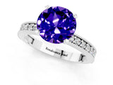 White gold Round Cut Tanzanite Milgrain Pavé Engagement Ring with Four-Prong Setting_1