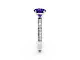 White gold Round Cut Tanzanite Milgrain Pavé Engagement Ring with Four-Prong Setting_2