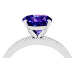 White gold Round Cut Tanzanite Milgrain Pavé Engagement Ring with Four-Prong Setting_4