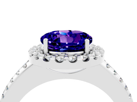 White gold Round Cut Tanzanite Pavé Halo Ring with Four-Prong Setting_16
