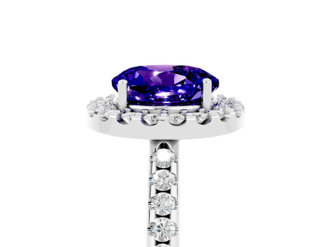 White gold Round Cut Tanzanite Pavé Halo Ring with Four-Prong Setting_17