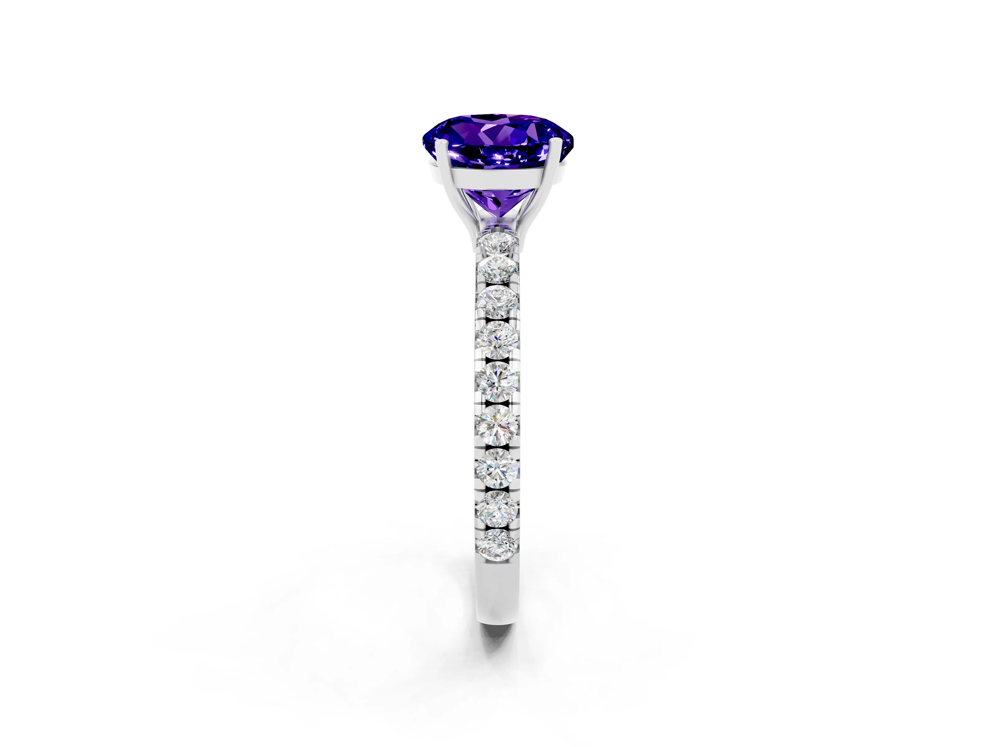 White gold Round Cut Tanzanite Pavé Solitaire Engagement Ring with Four-Prong Setting_14
