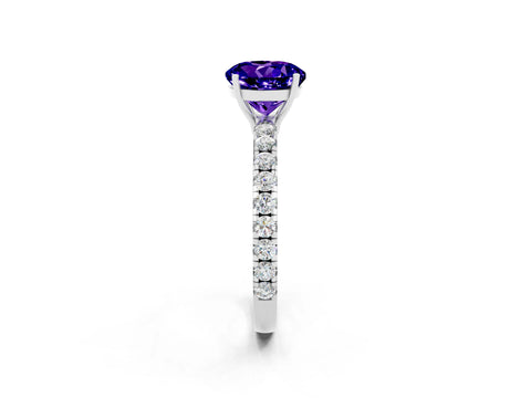 White gold Round Cut Tanzanite Pavé Solitaire Engagement Ring with Four-Prong Setting_14