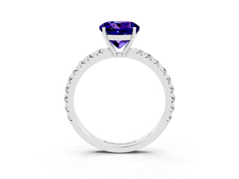 White gold Round Cut Tanzanite Pavé Solitaire Engagement Ring with Four-Prong Setting_15