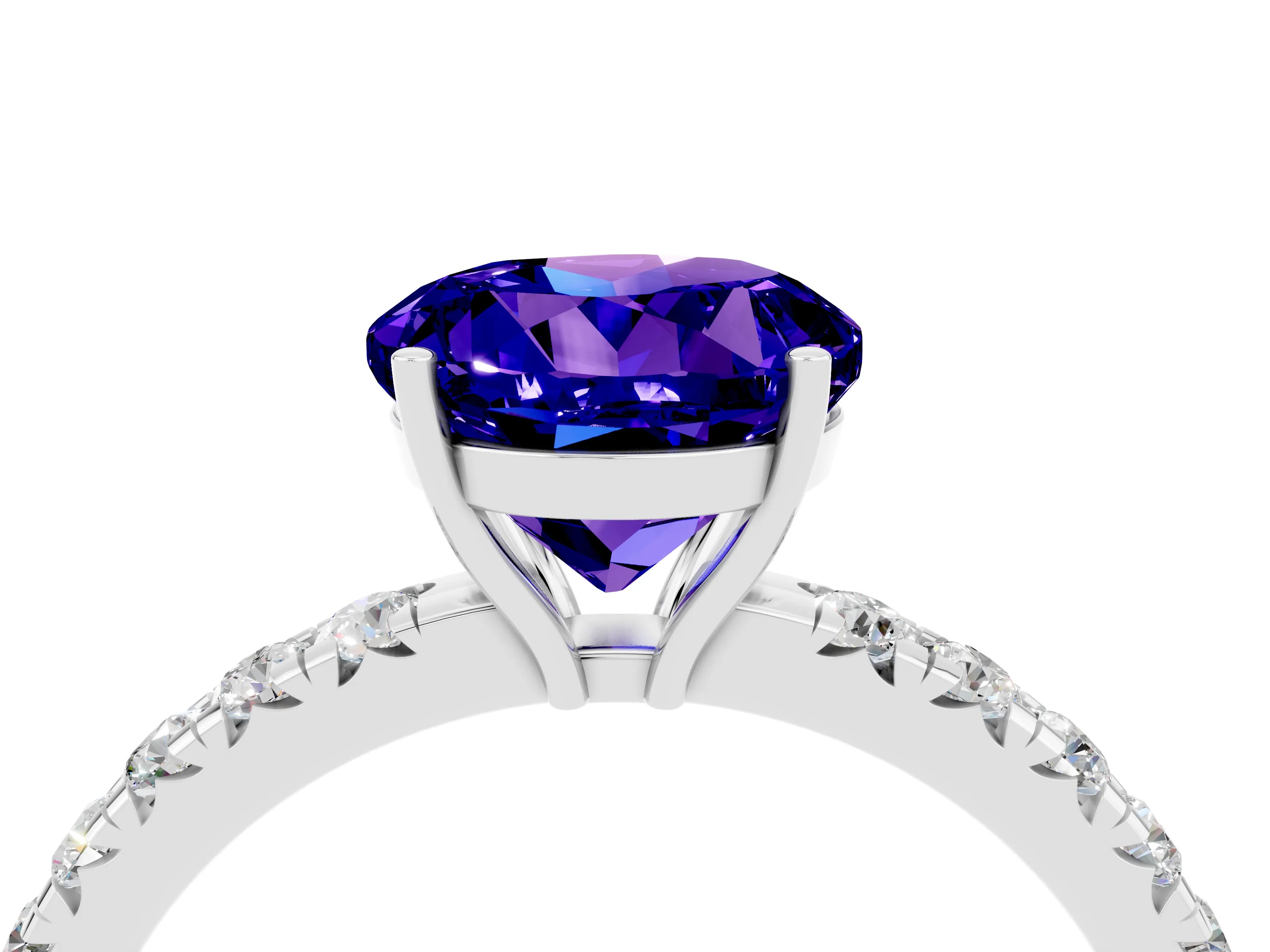 White gold Round Cut Tanzanite Pavé Solitaire Engagement Ring with Four-Prong Setting_16