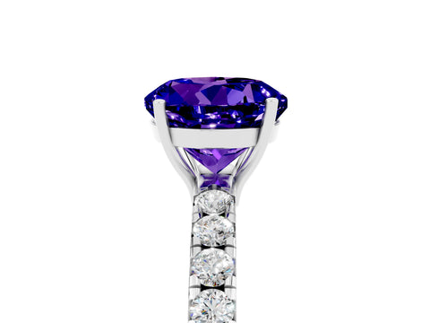 White gold Round Cut Tanzanite Pavé Solitaire Engagement Ring with Four-Prong Setting_17