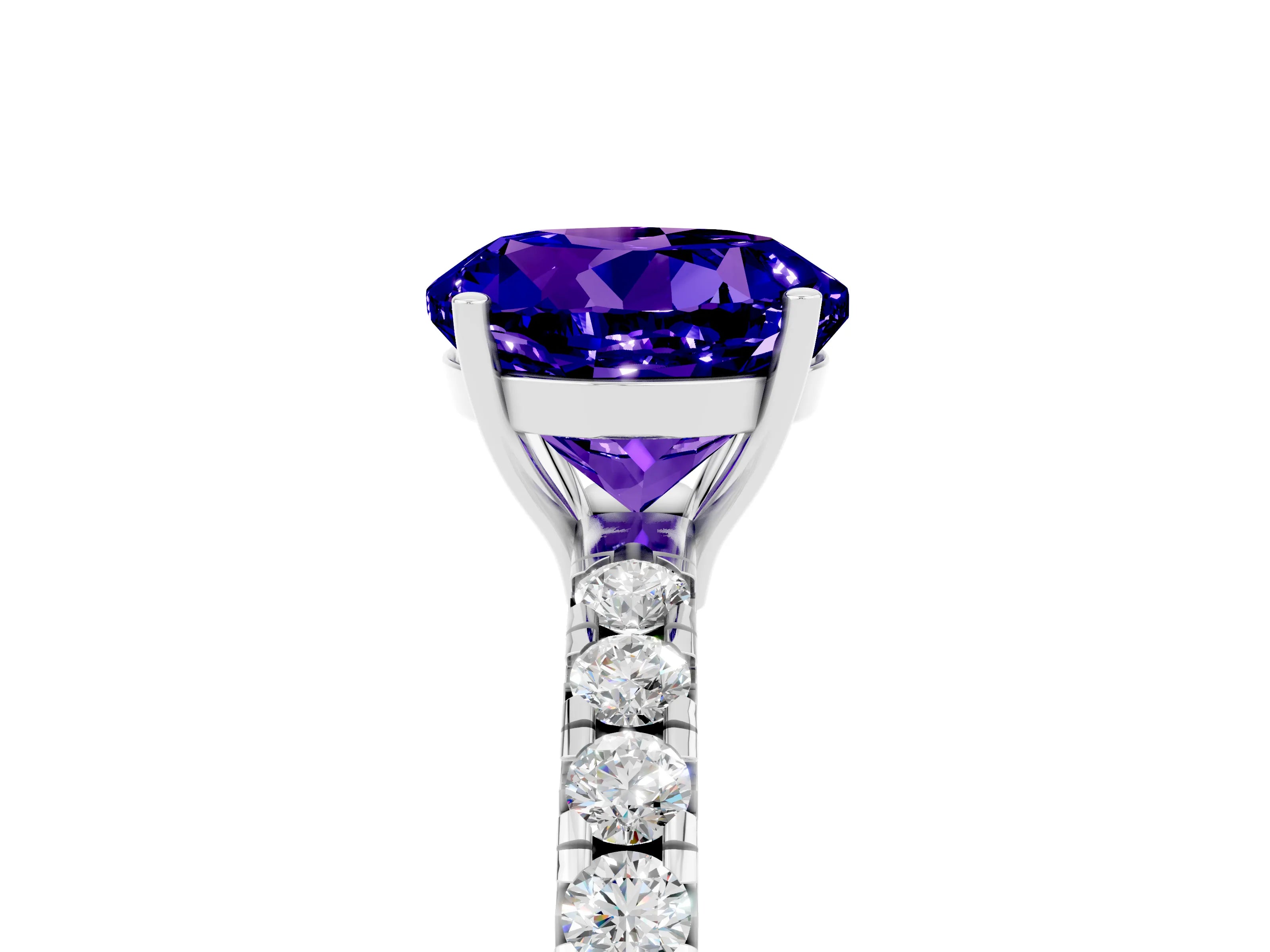 White gold Round Cut Tanzanite Pavé Solitaire Engagement Ring with Four-Prong Setting_17