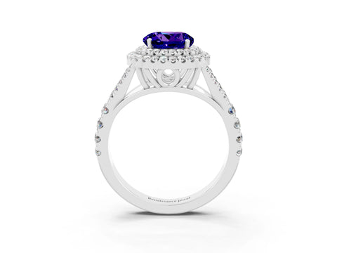 White gold Round Cut Tanzanite Pavé Split Shank Double Halo Engagement Ring_3