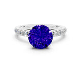 White gold Round Cut Tanzanite Pave Band Solitaire Ring with Four-Prong Setting_24