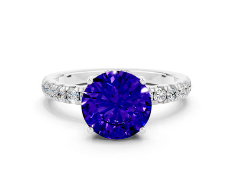 White gold Round Cut Tanzanite Pave Band Solitaire Ring with Four-Prong Setting_24