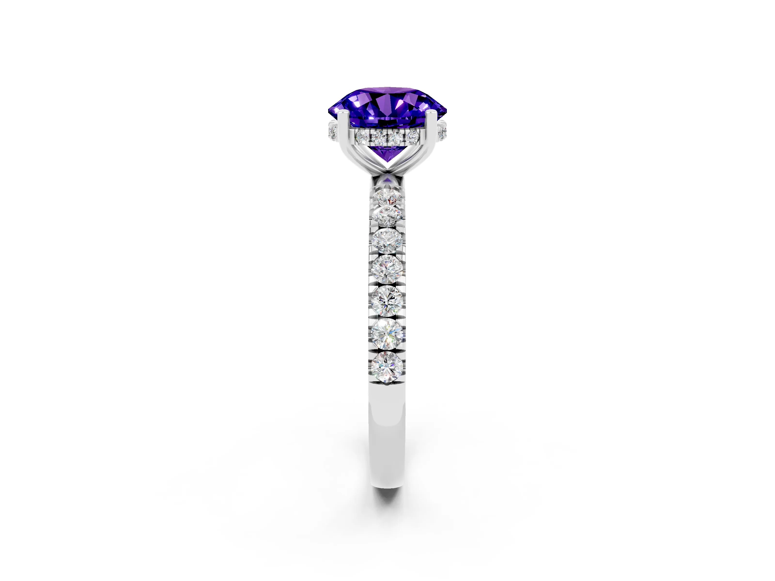 White gold Round Cut Tanzanite Pave Band Solitaire Ring with Four-Prong Setting_26