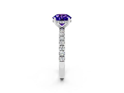 White gold Round Cut Tanzanite Pave Band Solitaire Ring with Four-Prong Setting_26