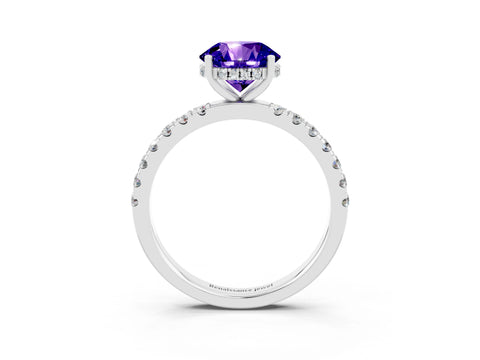 White gold Round Cut Tanzanite Pave Band Solitaire Ring with Four-Prong Setting_27