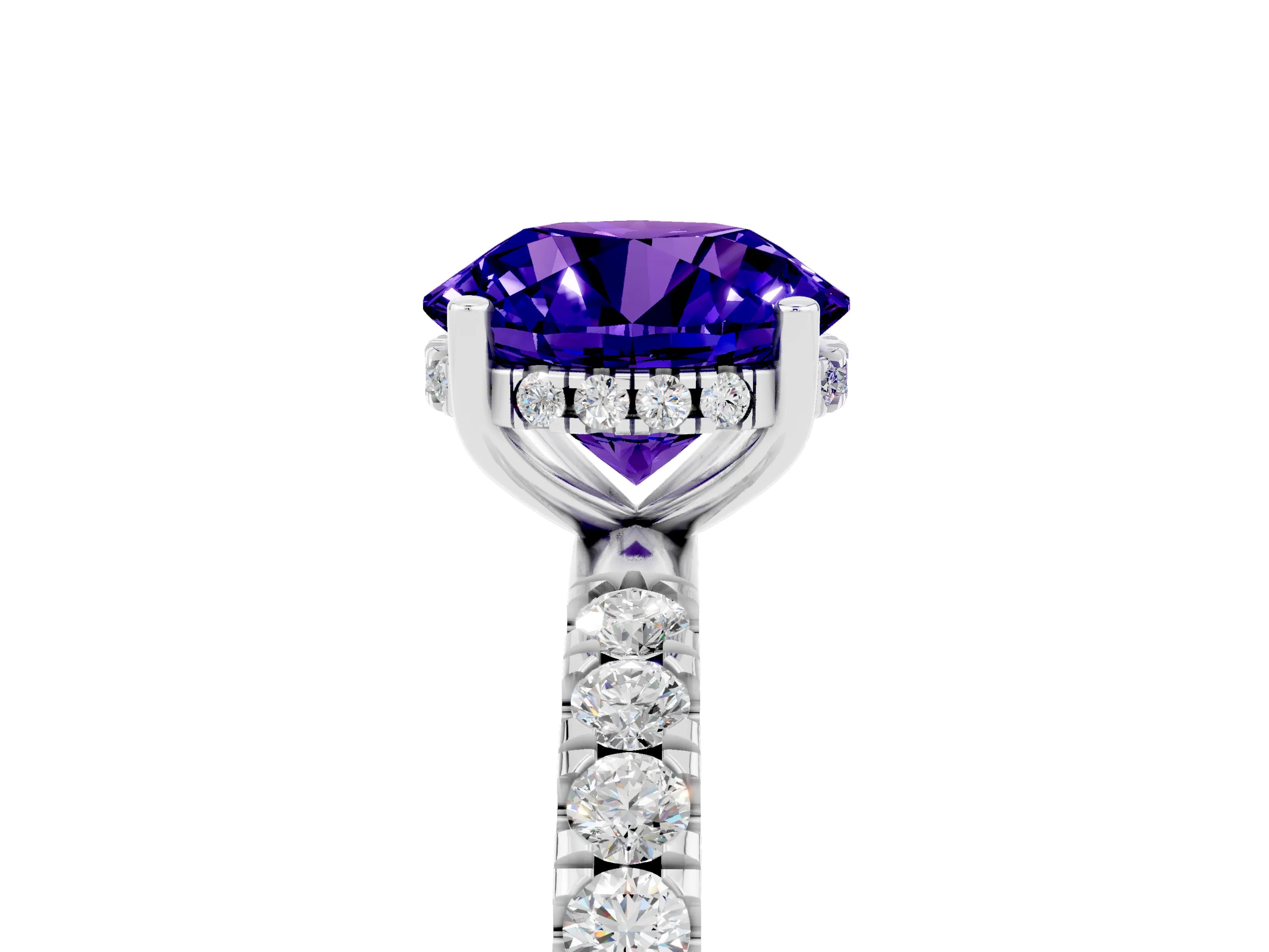 White gold Round Cut Tanzanite Pave Band Solitaire Ring with Four-Prong Setting_29