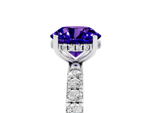 White gold Round Cut Tanzanite Pave Band Solitaire Ring with Four-Prong Setting_29