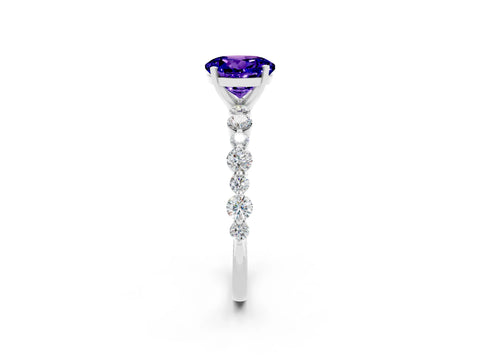 White gold Round Cut Tanzanite Prong Set Engagement Ring with Pavé Band_2