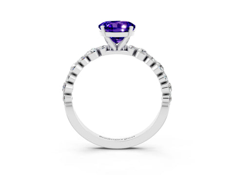 White gold Round Cut Tanzanite Prong Set Engagement Ring with Pavé Band_3