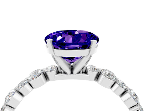 White gold Round Cut Tanzanite Prong Set Engagement Ring with Pavé Band_4