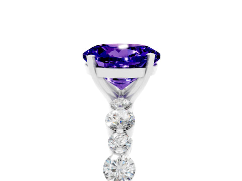 White gold Round Cut Tanzanite Prong Set Engagement Ring with Pavé Band_5