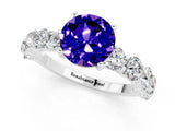 White gold Round Cut Tanzanite Prong Setting with Side Stones on a Pave Band_1