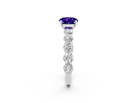 White gold Round Cut Tanzanite Prong Setting with Side Stones on a Pave Band_2