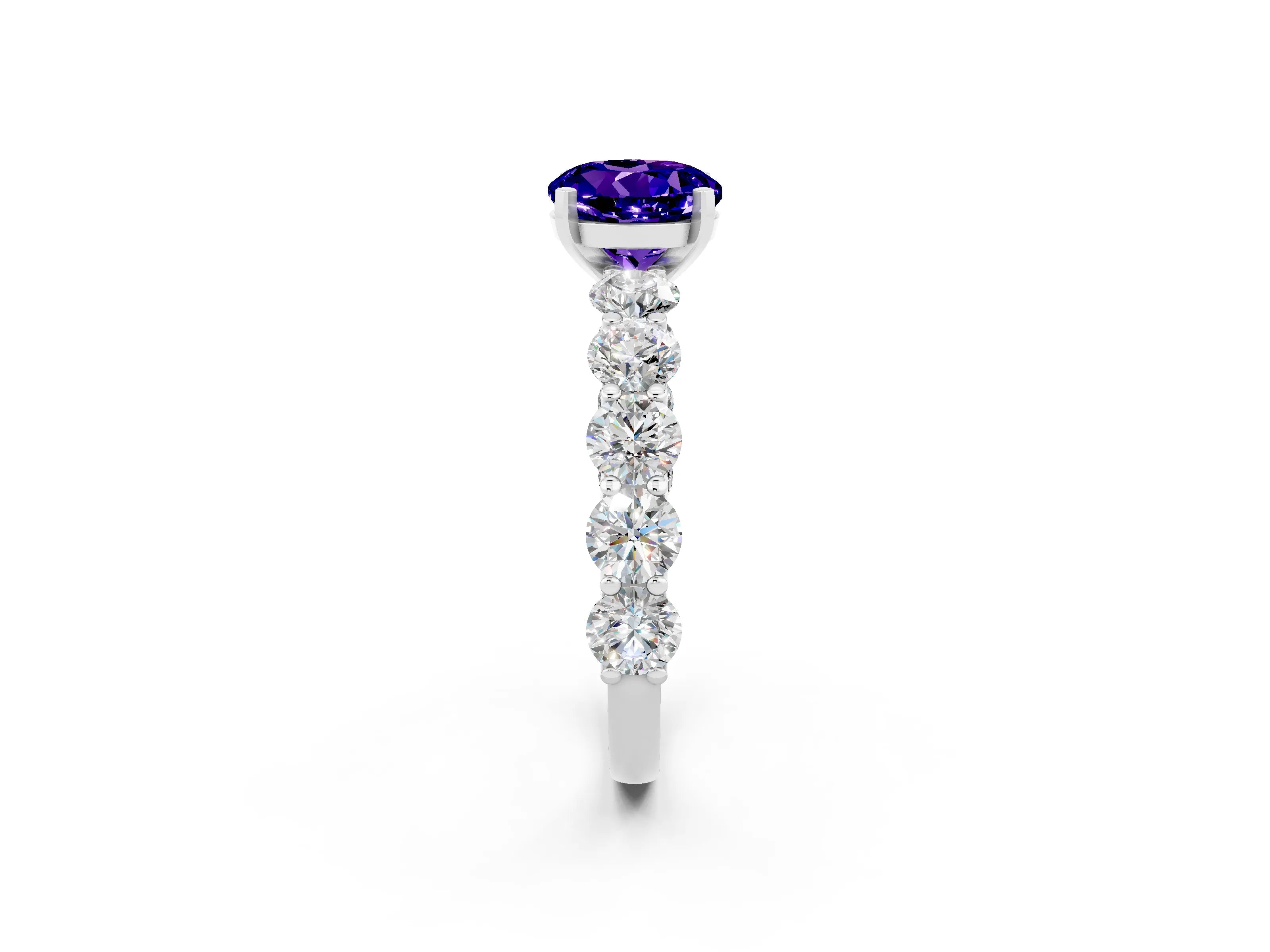White gold Round Cut Tanzanite Prong Setting with Side Stones on a Pave Band_2