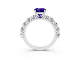 White gold Round Cut Tanzanite Prong Setting with Side Stones on a Pave Band_3