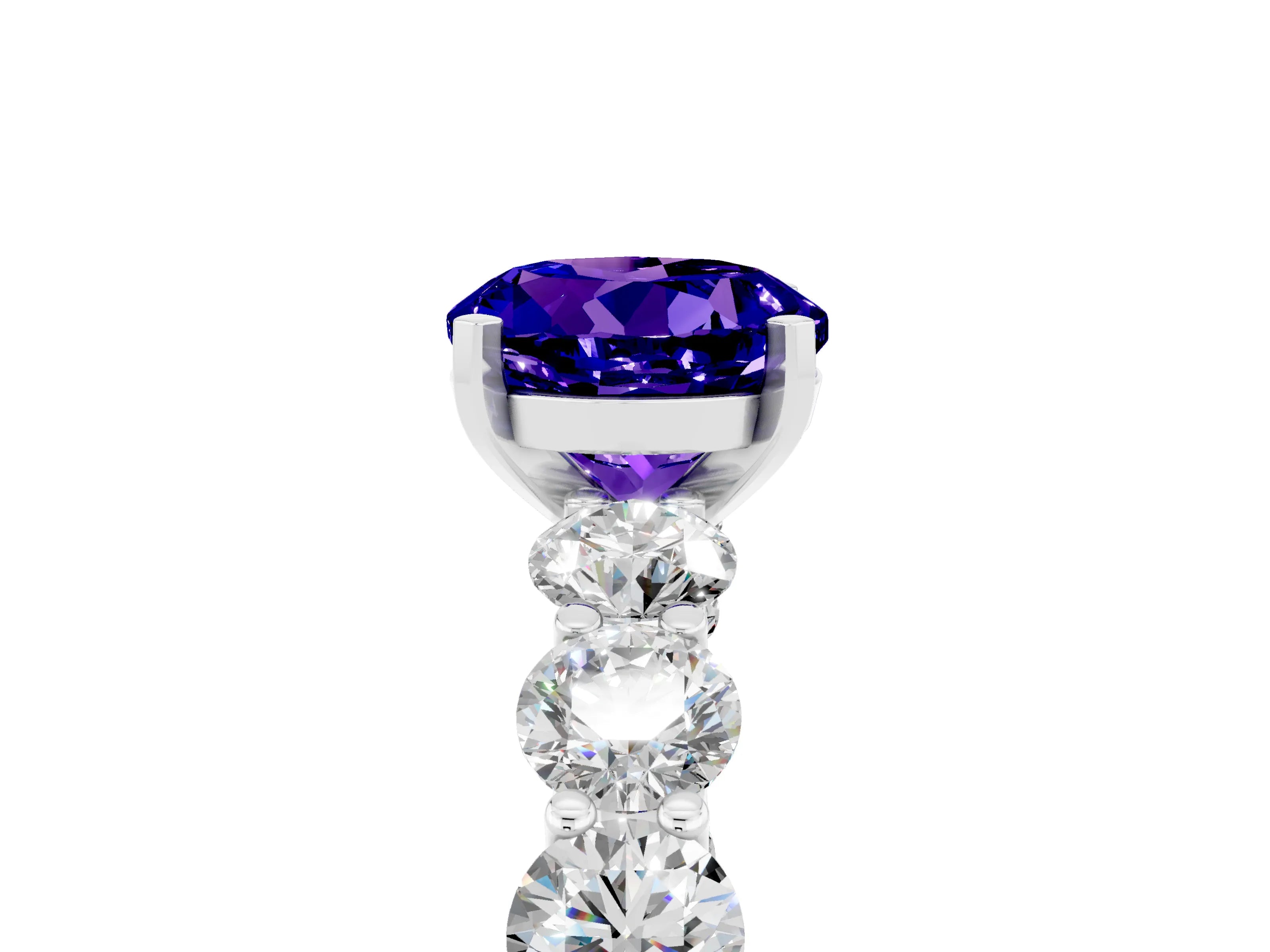White gold Round Cut Tanzanite Prong Setting with Side Stones on a Pave Band_5