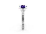 White gold Round Cut Tanzanite Ring with Milgrain Pavé Band and Four-Prong Setting_14