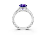 White gold Round Cut Tanzanite Ring with Milgrain Pavé Band and Four-Prong Setting_15