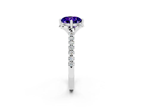 White gold Round Cut Tanzanite Ring with Pavé Band and Floral Prong Setting_2