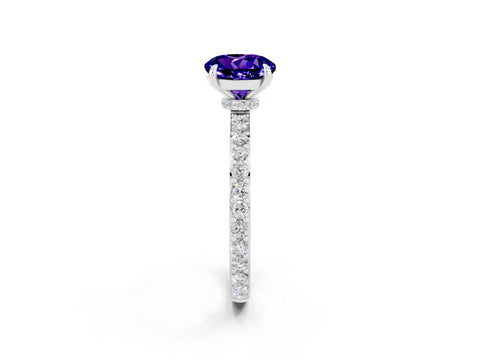 White gold Round Cut Tanzanite Ring with Pavé Band and Four-Prong Setting_2