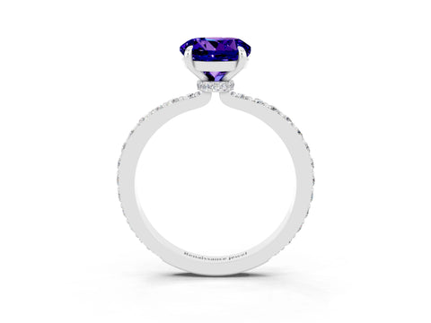 White gold Round Cut Tanzanite Ring with Pavé Band and Four-Prong Setting_3